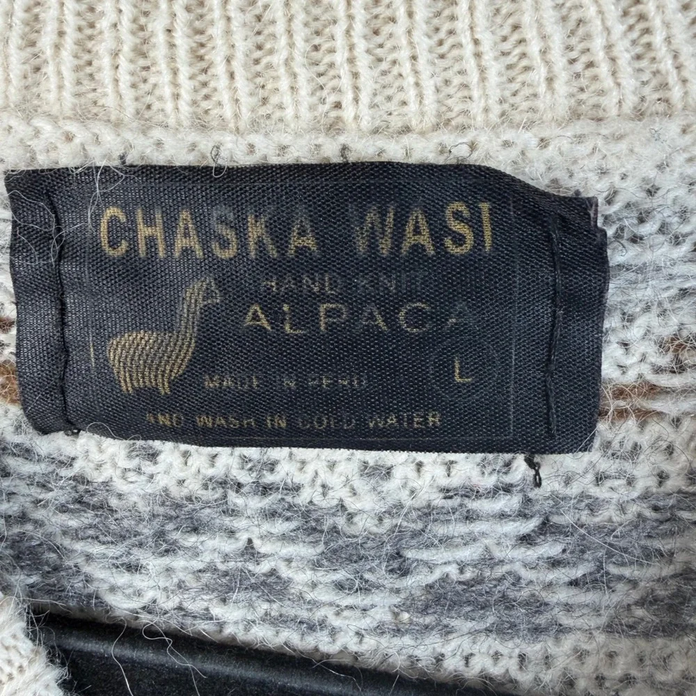 Chaska Wasi Mens Alpaca Wool Hand Knit Fair Isle Sweater Peru L Boho Cottagecore